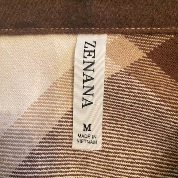 Zenana Brown Plaid Shacket - M - Picture 3 of 3